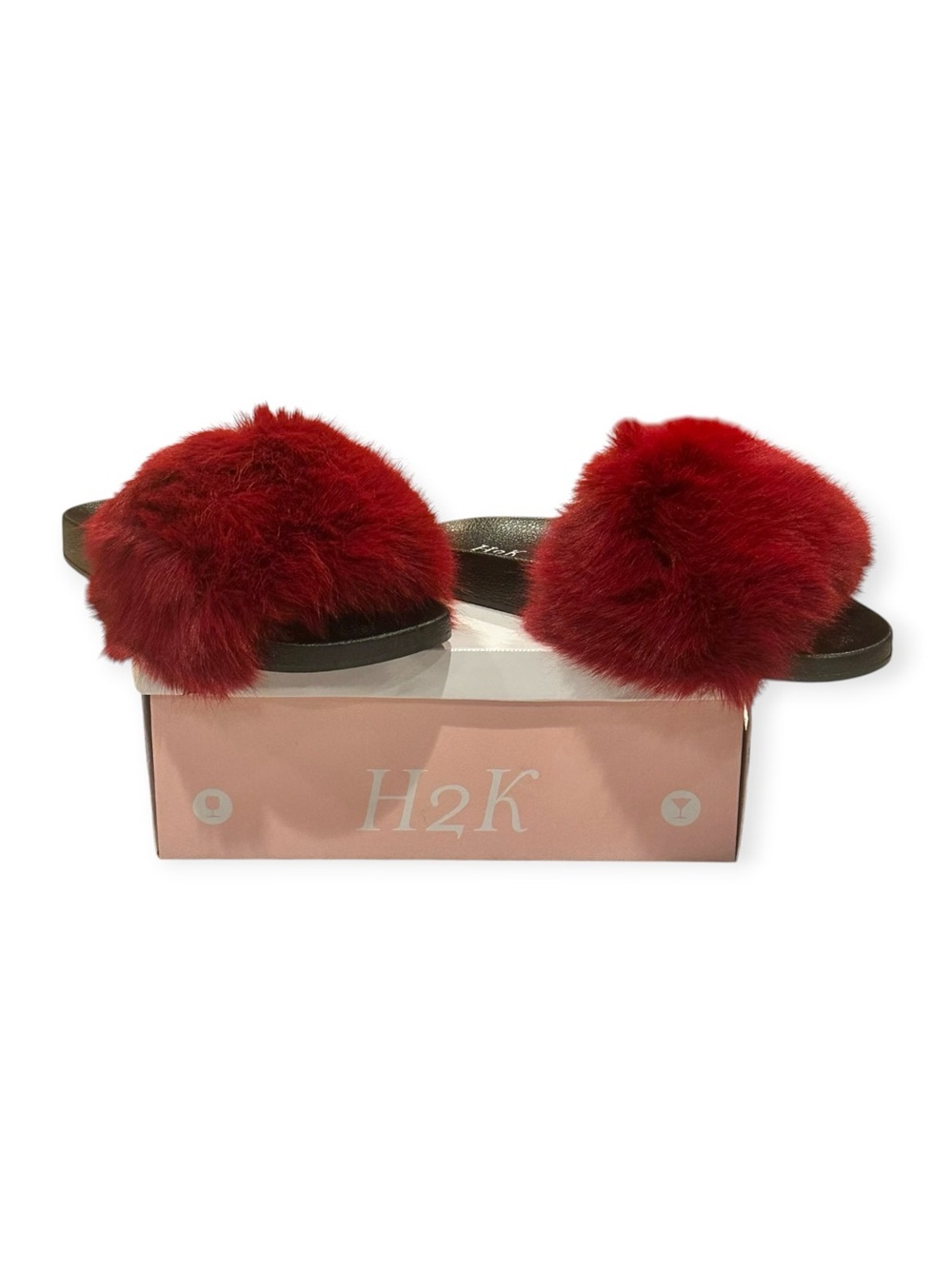 H2K Red Faux Fur Slide Sandals Women’s Size 8